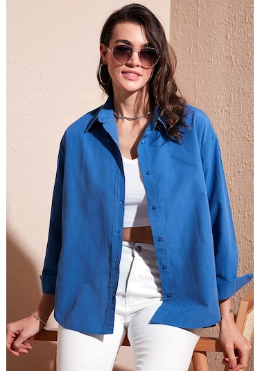 Lela Pamuklu Regular Fit Önü Kısa Arkası Uzun Oval Kesim Bayan Gömlek Cf25S163867 Saks
