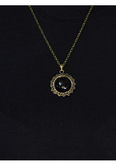 Doğal Taş Oniks Doğal Taşlı Desenli Otantik Kadın Kolye 45 Cm Zincirli Euk28o Siyah