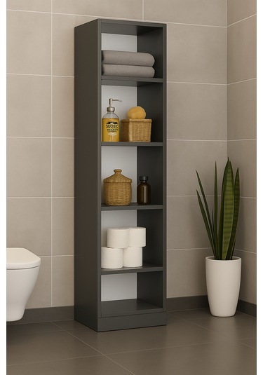 Modern 5 Raflı Çok Amaçlı Dolap Antrasit