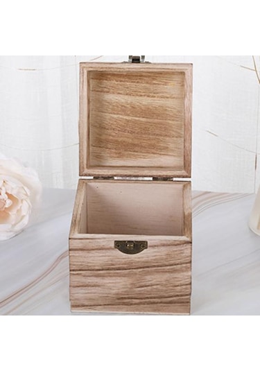 Depolama Tutucu Retro Tarzı Kapaklı Tasarım Kare Şekilli Ahşap Vintage Takı Küçük Öğeler İçin Saklama Kutusu Natural