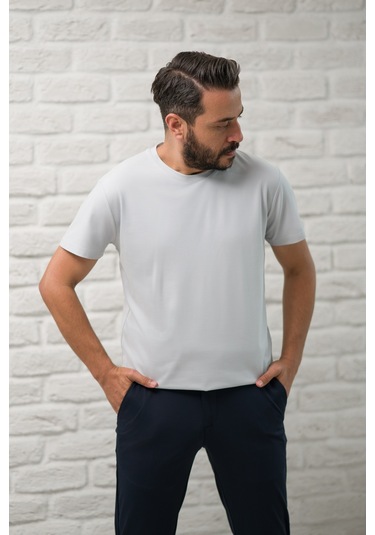 Paul Martin Slimfit Fit Bisiklet Yaka Rayon Kumaş Full Likralı T-shirt Gri