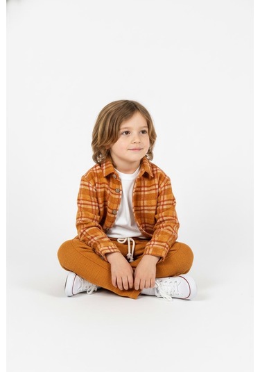Turuncu Ekoseli Gömlekli 3lü Takım Kiremit