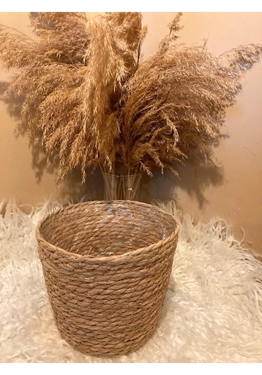V Şeklinde Hasır Kalın Örgü İçi Poşetli Saksılık En Büyük Boy