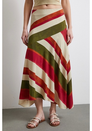 Chery Çizgili Verev Etek Bej Bej