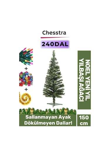 Kutulu Ayaklı Süsleme Seti Yılbaşı Çam Ağacı Renkli Işığı Yeni Yıl Süsleri Noel Paket 150 Cm 240 Dal Standart