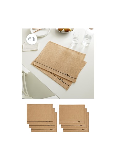 Ocean Home Textile 6 Adet Jüt Believe Baskılı Sofra Sunum Tabak Altlığı Supla Amerikan Servisi 45 x 35 CM Bej