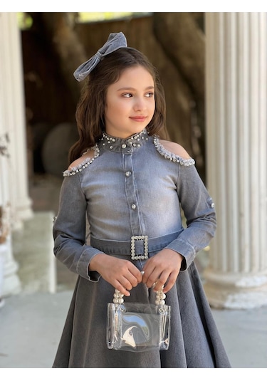 Uğurböceğiçocuk Vildan Omuz Taşlı Püsküllü Kız Çocuk 5'parça Elbise 001