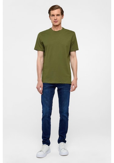 SÜVARİ Koyu Yeşil Regular Düz Bisiklet Yaka Tişört