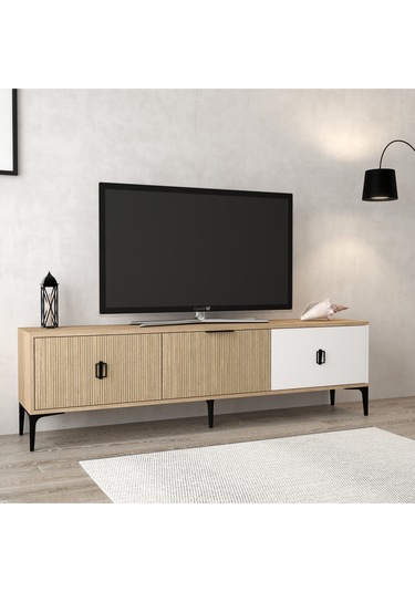 3802 Neva Tv Ünitesi 180 Cm Kapaklı Yunus - Beyaz - Sepet Tv Sehpası Yunus - Sepet - Beyaz Sarı