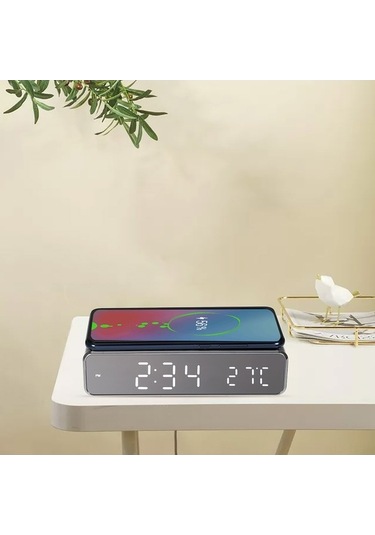 Moly Yunboo Kablosuz Şarjlı Alarm Saat: 3 Alarm, Sicaklık, Tarih, 12/24 Saat, Huawei Xiaomi Uyumluluğu