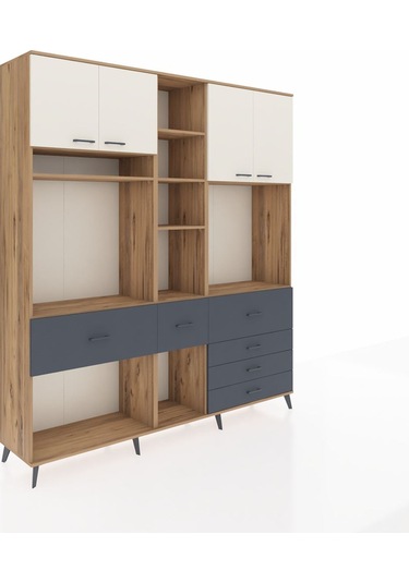 Hyperion Dolap 11 Raflı 6 Çekmeceli 4 Kapaklı 220x44x243 Çam-aytaşı/antrasit Aytası/antrasıt