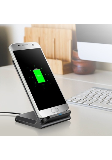 Konesam 10w Hızlı Şarj Desteği İki Bobinli Dikey Masaüstü Kablosuz Şarj Cihazı + Telefon Tutucu Beyaz Üreticiden Doğrudan