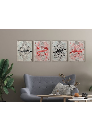 Bk Home İskambil Tasarımlı 4'lü Kanvas Tablo 50x70cm-3