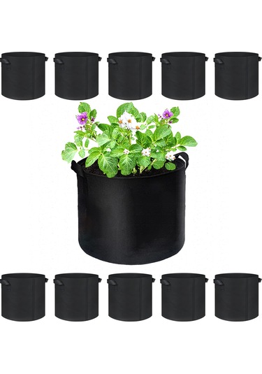 Yifomall 5 Galonlu Nedenli Bez Bitki Büyüme Torbaları, Nefes Alıcı Ve Su Geçirgen, Patates Sebze Bahçe Bitkileri İçin, Siyah 10'lu Paket