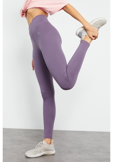 Tommy Life Eflatun Yüksek Bel Toparlayıcı Slim Fit Dar Paça Kadın Tayt - 94011 Eflatun