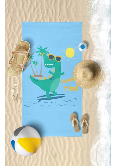 Surf Dino 2 Dijital Baskılı 75x145 Cm Çocuk Plaj Havlusu