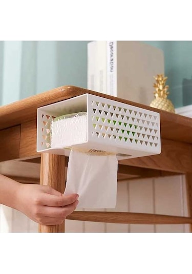Createtech Yapışkanlı Raf Organizatörü Plastik Peçete Kutusu Mutfak Duvara Monte Depolama Beyaz Beyaz