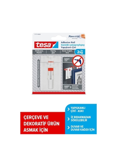 Yapışkanlı Askı - Çivi, İz Bırakmadan Sökülebilir, Duvar Ve Duvar Kağıdı İçin, 2 Kg X 2 Adet