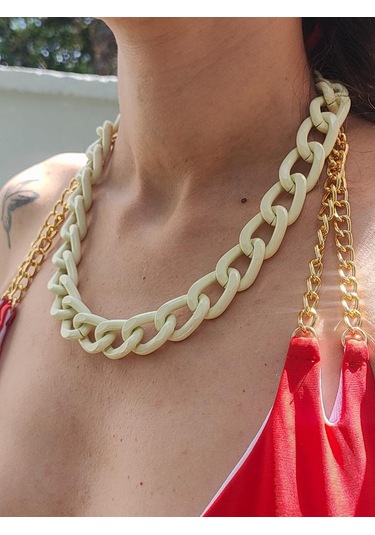 BEJ KALIN ZİNCİR KOLYE-ZİNCİRKOL15 Yeşil