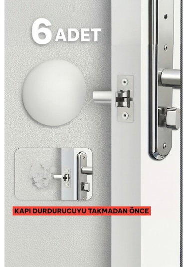 6 Adet Beyaz Yapışkanlı Kapı Kolu Stoperi Duvar Koruyucu Tampon, Durdurucu Tutucu