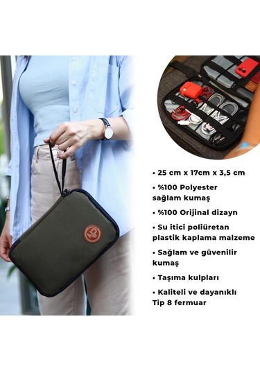 Npo Array Kablo Makyaj ve Aksesuar Organizer Çantası Yeşil
