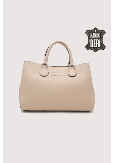 Hakiki Deri Pudra Kadın Kol Çantası Uzun Askılı Smr7666 Pudra