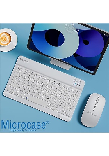 Microcase Tcl Tab 10l Gen 4 İle Uyumlu Türkçe Bluetooth Klavye+mouse+tablet Standı Beyaz Al5166 Lazer