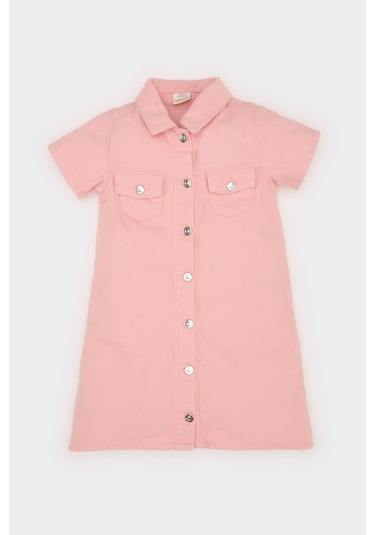 DeFacto Kız Bebek Kısa Kollu Jean Elbise E0454A525SMPN444 Pembe