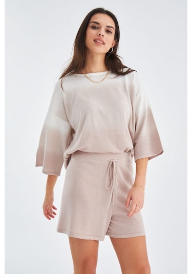 Peraluna Siri Blouse & Shorts Yazlık Triko Kadın Şort Takım Bej Bej