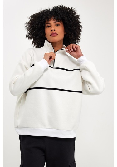 Alexandergardı İçi Polarlı Çizgili Sweatshırt E24-00172 001