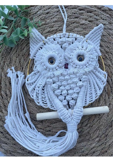 Yifomall El İşi Makrome Duvar Dekoru - Büyük Boy 30x80cm Boho Tarzı Baykuş Askılı