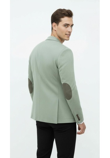 Plus Scorpion Haki Erkek İtalyan Kesim Blazer Ceket Kol Yamali, Slim Fit, Şık Ve Modern Tasarım Haki Yeşil