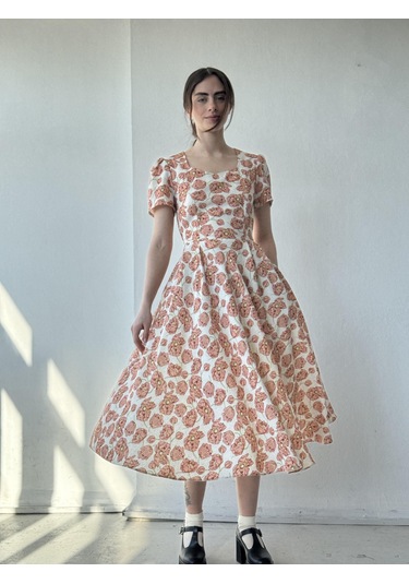 Retrobird Tasarım Matilda Uzun Elbise Kadın Somon-13836 Somon