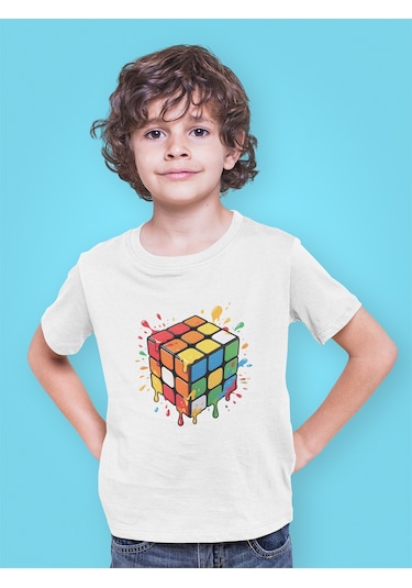 Bumeta Rubik Küp Baskılı Çocuk Tişört 3 Lü Set Beyaz