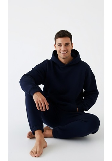 Erkek Lacivert Oversize Hoodie Sweatshirt Lacivert
