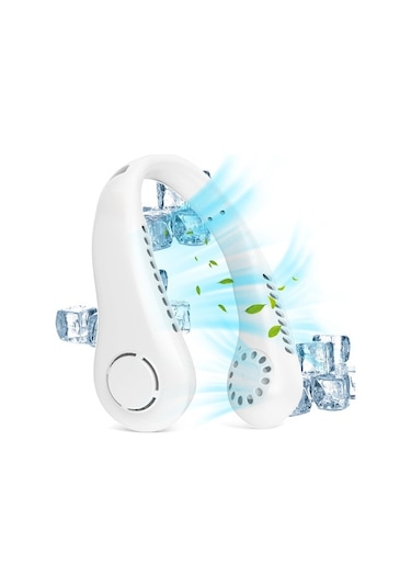 Fortunelane 3 Hızlı Usb Şarjlı 2600mah Bataryalı Boyun Bağlı Bladeless Fan, Serinletici El Fani Beyaz