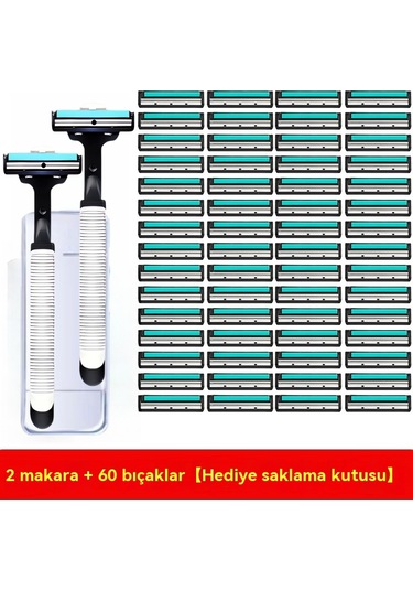 Bıçak Tıraş Makinesi Tıraş Makinesi Paslanmaz Çelik Manuel Kafa Erkek Vintage Sakal Bıçağı Sakal Bıçağı Sakal Bıçağı Elektrikli Değiştirme Ithal Çift Katmanlı 2 Bıçak Tutucu 60 Bıçak Bıçak Kutusu