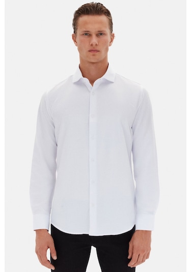 D'S Damat Ds Damat Slim Fit Beyaz Italyan Yaka Armürlü Uzun Kollu Kolay Ütülenebilir Nefes Alan Dört Mevsim Gö 2HF02ORT3185 Beyaz