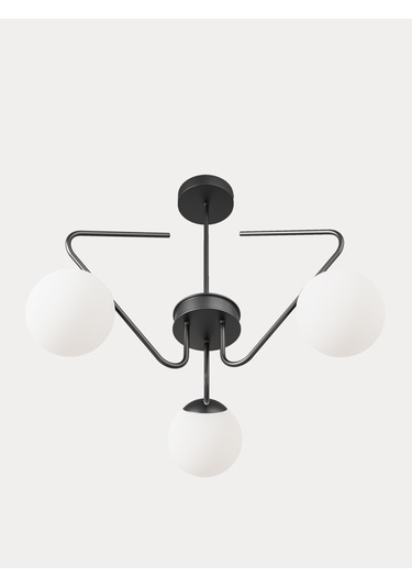 Lunor Siyah Metal Beyaz Cam Küre Başlıklı Modern 3'lü Avize