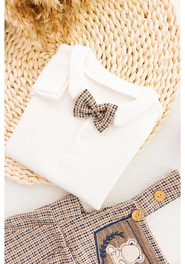 Vintage Desenli Şapkalı Erkek Bebek Tulum Salopet Takım 001