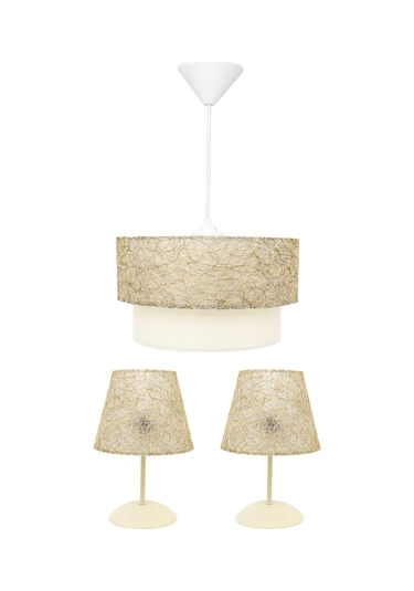 D-Light İpli Yatak Odası Abajur Ve Avize Seti Altın