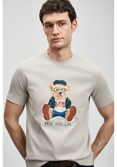 Lufian Teddy Modern Grafik T- Shirt Taş Taş 111020305100190 Taş