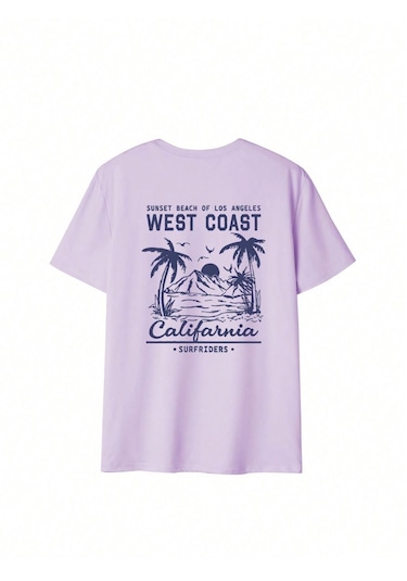 Kadın Lila West Coast Calif Baskı Regular Fit Tişört