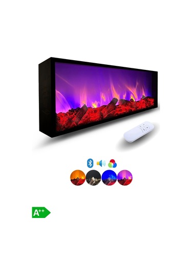 Arif Şömine Dekoratif Elektrikli Yapay Şömine - 80x25x15 Cm - Farklı Renk Modları, Kumanda, Bluetooth Hoparlör