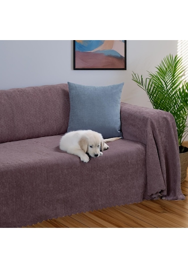 Jakarlı Şönil Koltuk Örtüsü Çekyat Örtüsü Koltuk Şalı 175x300kaymaz Gül Kurusu Gül Kurusu