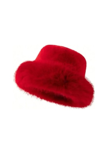Kadın Peluş Bucket Kalpak Şapka 1143 Rkş-14 Kırmızı Kırmızı
