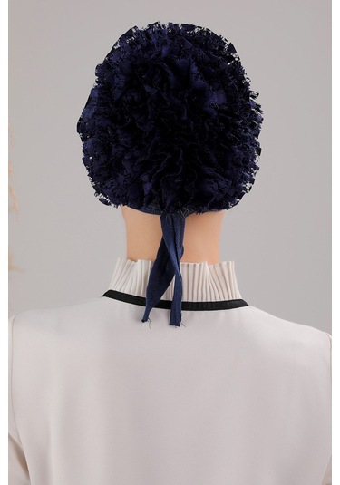 Tesettür Fırfırlı Çapraz Bone Lacivert Lacivert