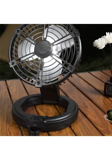 Kamp Fanı Taşınabilir Şarjlı Lambalı Fan 8757 Siyah
