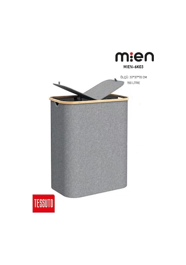 Mıen-6k03 150 Litre Çift Bölmeli Katlanabilir Çamaşır Sepeti Gri