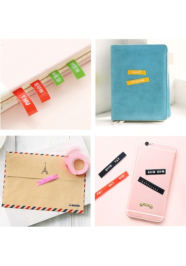 Tenfowee Pembe Mini Etiket Yazıcı - 9mm Genişliğinde 2 Adet Band Siyah + Rastgele Renk - Plastik Yapı - El Defteri Dekorasyonu İçin